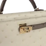 Hermes Special Order (HSS) Kelly Sellier 20 Beton and Gris Tourterelle Ostrich Permabrass Hardware - Image 7