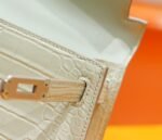 Hermes Minikelly 2nd generation, matte crocodile skin, cream white, silver buckle, 19cm - Image 8