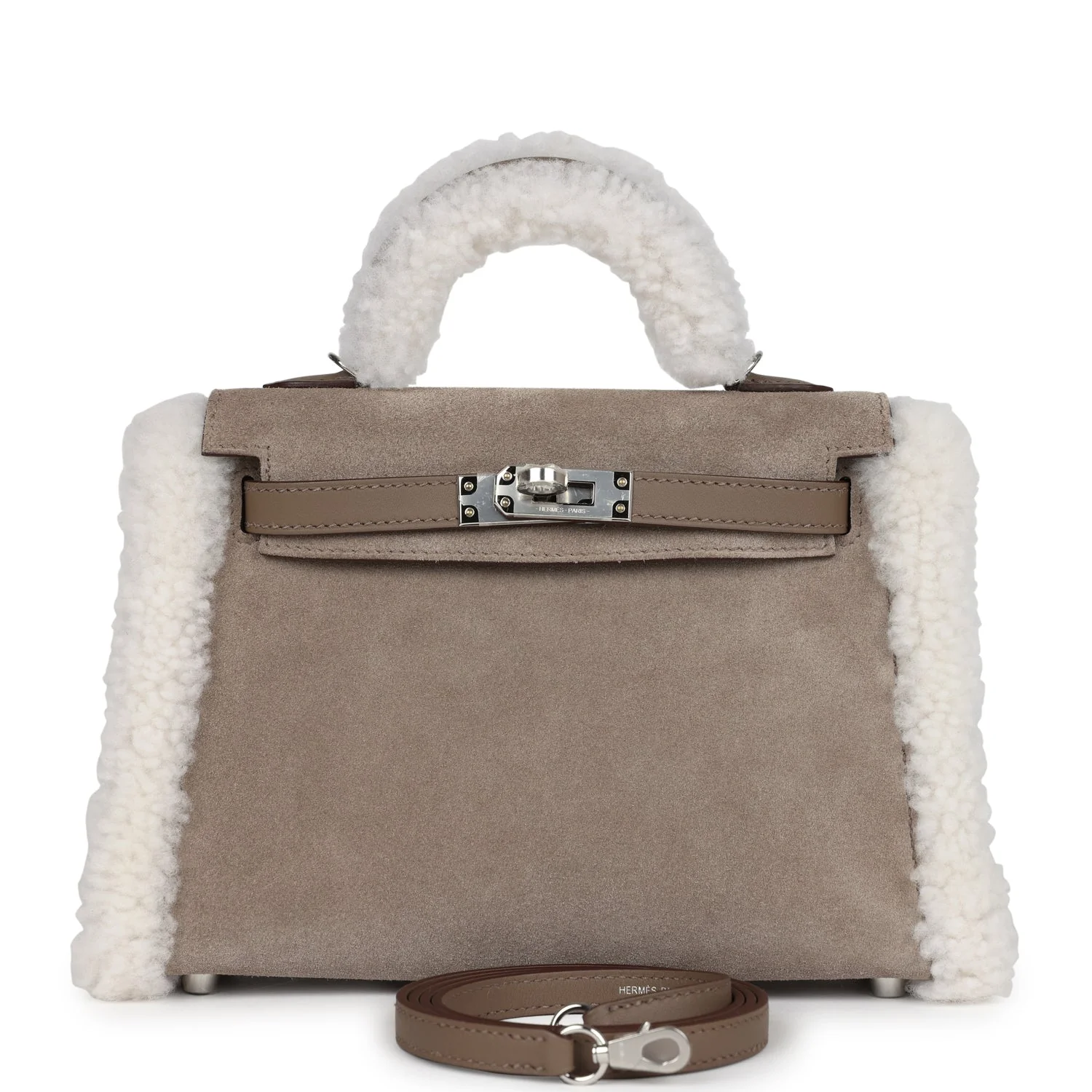 8D884F1F-98FB-8BAB-48B9-CEAA70570003.webp Hermes Teddy Kelly 20 Gris Caillou and Etoupe Swift Palladium Hardware - Image 1