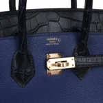 Hermes Birkin 25 Bleu Saphir Taurillion Novillo and Bleu Marine Matte Alligator Touch Rose Gold Hardware - Image 7