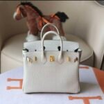 Hermes Birkin platinum bag, white color, glossy crocodile skin, gold clasp, 25cm customization - Image 3