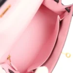 Hermes Special Order (HSS) Kelly Sellier 25 Rose Sakura and Black Chevre Mysore Brushed Gold Hardware - Image 8
