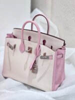 Herm&egrave;s Birkin 25-30 Sakura Pink and Milkshake White Silver Buckle Goatskin