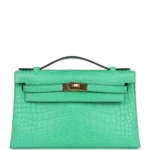 Hermes Kelly Pochette Vert Comics Matte Alligator Gold Hardware
