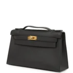 Hermes Kelly Pochette Black Swift Gold Hardware - Image 5