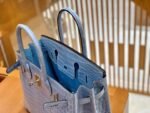 Hermes Birkin 25-30cm light blue color, gold buckle, first-class leather, Niliro crocodile skin, top quality level customization - Image 6
