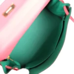 Hermes Special Order (HSS) Kelly Retourne 28 Rose Azalee and Vert Vertigo Swift Gold Hardware - Image 8