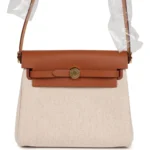 Hermes Herbag Zip 20 Mini Ecru and Beige Toile H Canvas and Fauve Vache Hunter Gold Hardware