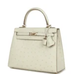 Hermes Special Order (HSS) Kelly Sellier 25 Nata Verso Ostrich Permabrass Hardware - Image 5