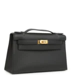 Hermes Kelly Pochette Black Swift Gold Hardware - Image 2