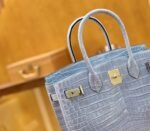 Hermes Birkin 25-30cm light blue color, gold buckle, first-class leather, Niliro crocodile skin, top quality level customization - Image 5