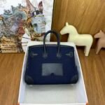 HERM&Egrave;S Limited Edition Birkin Cargo 25-35 in Gold Swift leather and Canvas with Palladium hardware customization - Image 5