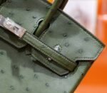 Hermes Birkin gold bag, olive green color, South African ostrich leather, fully hand-sewn, silver buckle, 25cm long customization - Image 7