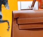Hermes Kelly brown gold leather full-sewn saddle leather with silver buckles, 40cm long - Image 7