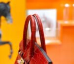 Hermes Birkin platinum bag, bright red color, glossy crocodile skin, gold clasp, 25-30cm long customization - Image 7