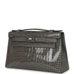 Hermes Kelly Pochette Gris Ciment Shiny Alligator Palladium Hardware - Image 5