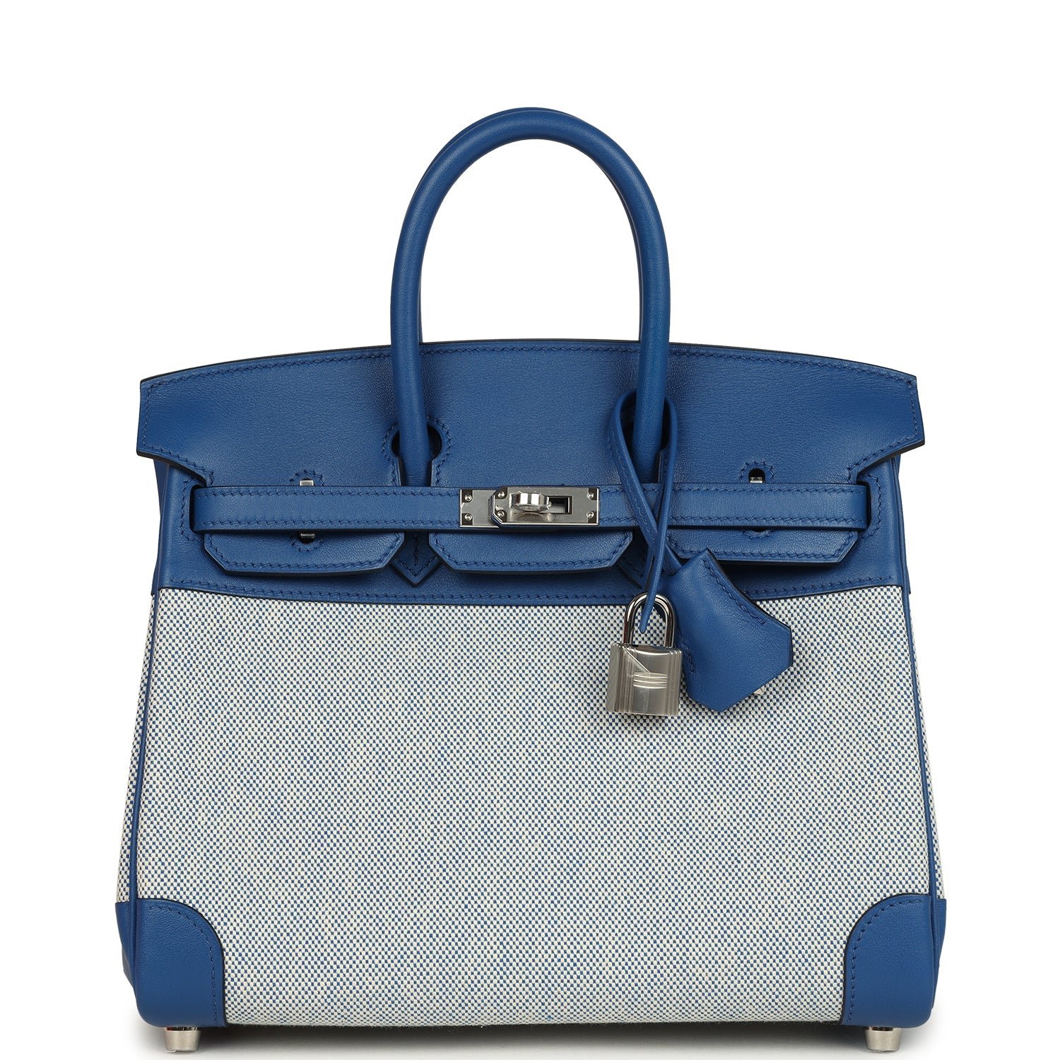 A3B4F06D-082C-2BC2-35C5-7840E29C42C1.jpg Hermes Birkin 25 Bleu France Swift and Bleu Bill-Ecru Toile H Canvas Palladium Hardware - Image 1