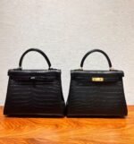 Hermes kelly 28-32cm Nile crocodile, matte black color, black buckle - Image 3