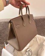 Herm&egrave;s Birkin 25-35 Elephant Gray Gold Buckle Custom - Image 4