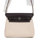 Hermes Herbag Zip 20 Mini Ecru and Beige Toile H Canvas and Ebene Vache Hunter Palladium Hardware