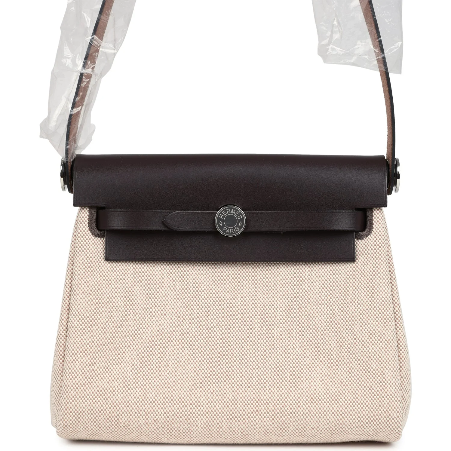 A67F3141-951A-E3E8-F76B-914CAE0BAF24.webp Hermes Herbag Zip 20 Mini Ecru and Beige Toile H Canvas and Ebene Vache Hunter Palladium Hardware - Image 1