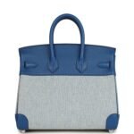 Hermes Birkin 25 Bleu France Swift and Bleu Bill-Ecru Toile H Canvas Palladium Hardware - Image 4
