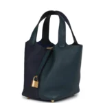 Hermes Picotin Lock 18 Casaque Bleu Nuit and Vert Cypress Clemence Gold Hardware - Image 5