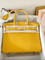 Herm&egrave;s Bikrin 25-35 Amber Yellow with Custom Gold Buckle