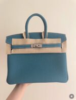 Herm&egrave;s Brikin 25-35 Denim Blue Silver Buckle Custom - Image 3