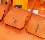 Hermes Birkin platinum bag, orange color, Togo style, fully hand-sewn, silver buckle, 29-42cm customization - Image 5