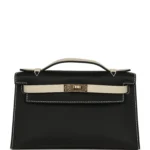Hermes Special Order (HSS) Kelly Pochette Black and Beton Swift Permabrass Hardware