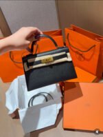 Herm&egrave;s Kelly Mini 2 Black Gold Buckle Epsom Custom - Image 2