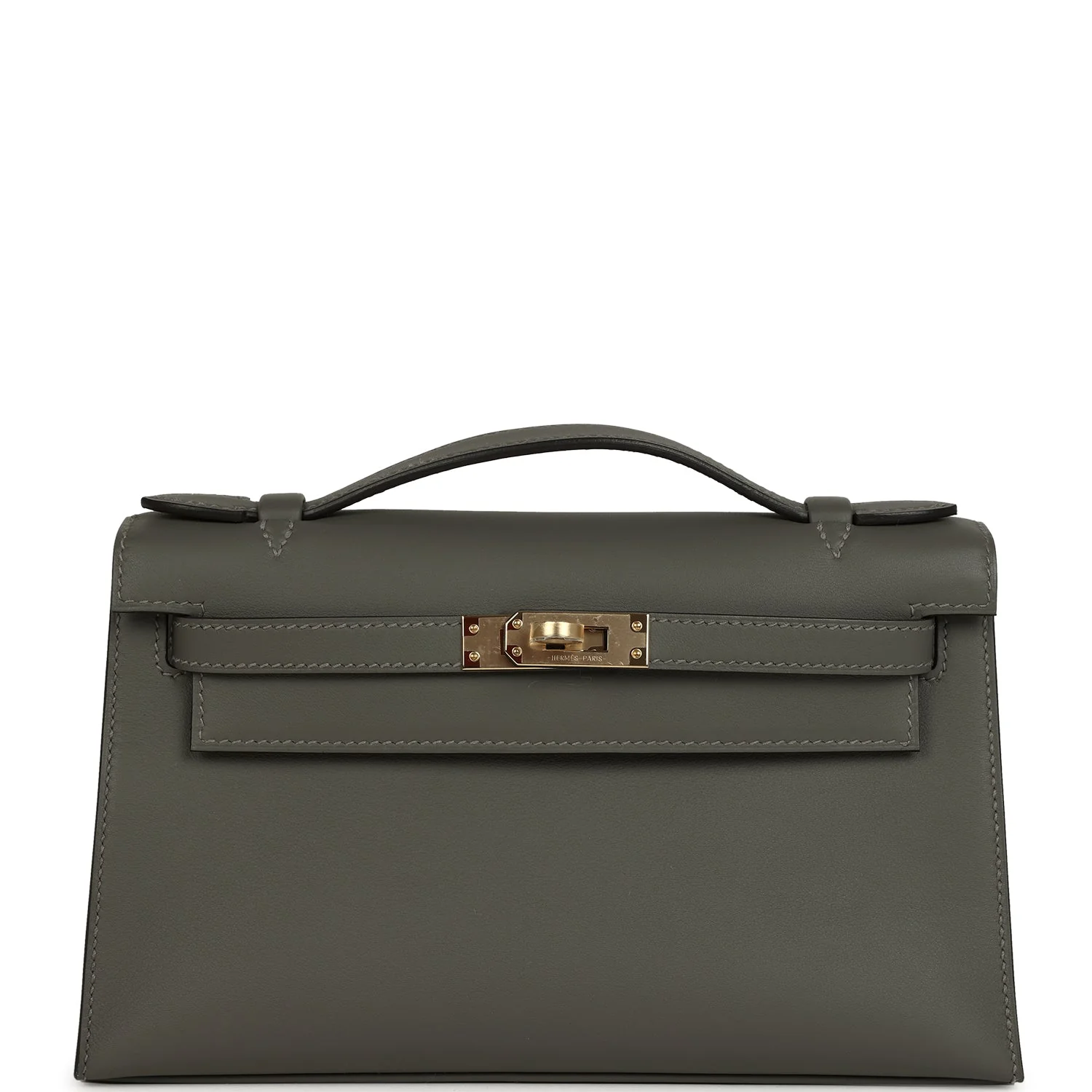 A8849B50-3AC8-8F25-9F52-9E033EF534E9.webp Hermes Special Order (HSS) Kelly Pochette Gris Meyer Verso Swift Permabrass Hardware - Image 1