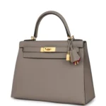 Hermes Special Order (HSS) Kelly Sellier 28 Gris Asphalte Verso Epsom Brushed Gold Hardware - Image 5