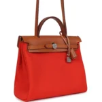 Hermes Herbag Zip PM 31 Capucine Toile Militaire & Fauve Vache Hunter Palladium Hardware - Image 2
