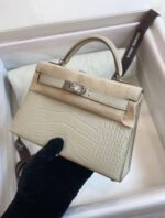Herm&egrave;s Kelly II 19cm Glacier White American crocodile leather - Image 4