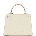 Hermes Special Order (HSS) Kelly Sellier 25 Beton Ostrich Verso Brushed Gold Hardware - Image 4