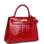 Hermes Kelly Sellier 25 Braise Shiny Alligator Mississippiensis Gold Hardware - Image 2