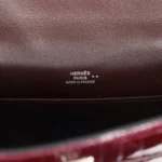 Hermes Kelly Pochette Bordeaux Shiny Niloticus Crocodile Palladium Hardware - Image 8