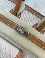 HERM&Egrave;S Limited Edition Birkin Cargo 25-35 in Gold Swift leather and Canvas with Palladium hardware customization - Image 9