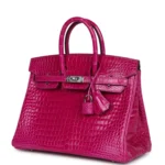 Hermes Birkin 25 Rose Sheherazade Shiny Porosus Crocodile Palladium Hardware - Image 3