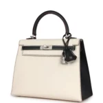 Hermes Special Order (HSS) Kelly Sellier 25 Nata and Black Chevre Mysore Brushed Palladium Hardware - Image 5