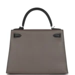 Hermes Special Order (HSS) Kelly Sellier 28 Etain and Black Epsom Brushed Palladium Hardware - Image 4