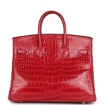 Hermes Birkin 25 Braise Shiny Porosus Crocodile Gold Hardware - Image 4