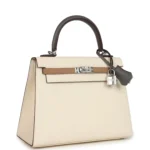 Hermes Kelly Sellier 25 Tri-Color Nata, Gris Meyer and Chai Epsom Palladium Hardware - Image 2