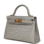 Hermes Special Order (HSS) Kelly Sellier 20 Gris Perle Verso Matte Alligator Gold Hardware - Image 5