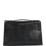 Hermes Kelly Pochette Black Varanus Niloticus Lizard Gold Hardware - Image 4