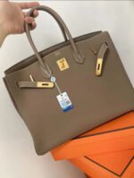 Herm&egrave;s Bikrin 25-35 in Elephant Grey Gold Buckle Custom - Image 5