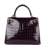 Hermes Kelly Sellier 25 Aubergine Shiny Niloticus Crocodile Gold Hardware - Image 4