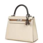 Hermes Kelly Sellier 25 Tri-Color Nata, Gris Meyer and Chai Epsom Palladium Hardware - Image 5